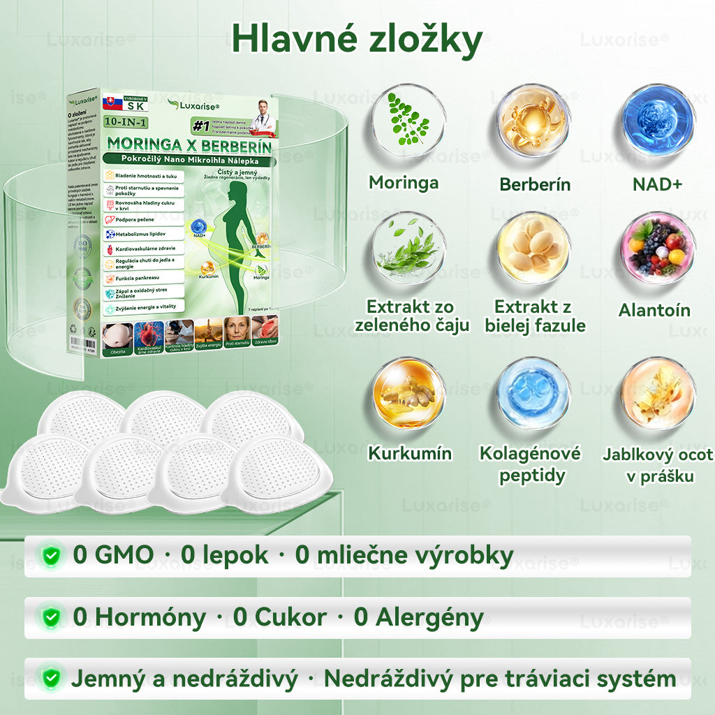 Oficiálny obchod  | 👩‍⚕️ 𝗟𝘂𝘅𝗮𝗿𝗶𝘀𝗲® Moringa X Berberín 10-In-1 Pokročilý Nano Mikroihla Nálepka(Raz denne, viditeľné zmeny za 7 dní) ✅ Obezita, cukrovka, spánková apnoe a problémy so kĺbmi💎